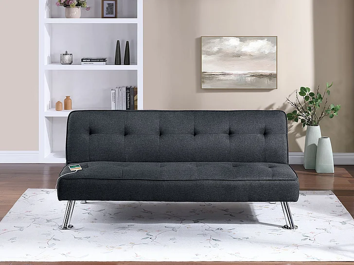 Boss Furniture Adjustable Sofa with USB Ports in Black Polyfiber 8588