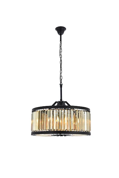 Elegant Chelsea 8 Light Matte Black Chandelier Golden Teak (Smoky) Royal Cut Crystal 1233D28MB-GT/RC