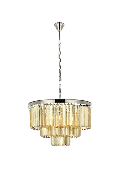Elegant Sydney 9 Light Polished Nickel Chandelier Golden Teak (Smoky) Royal Cut Crystal 1231D26PN-GT/RC