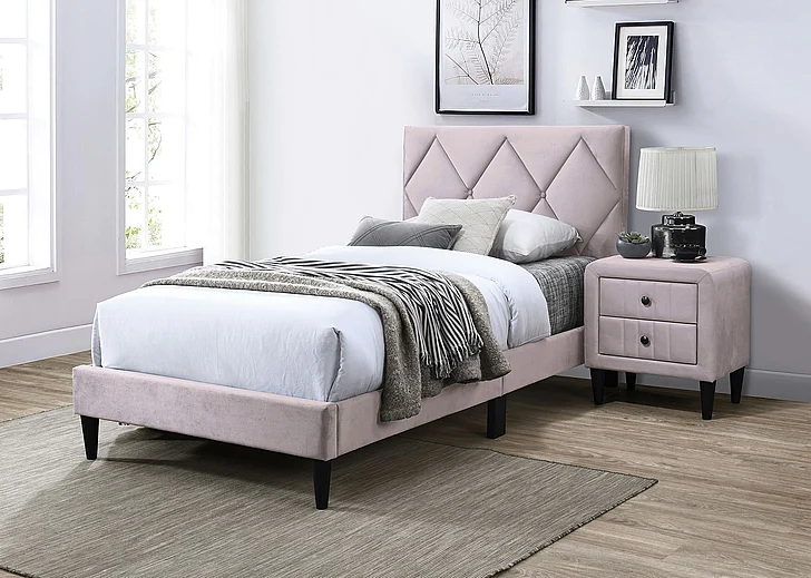 Boss Furniture Platform Twin Bed in Light Pink Velvet 9630T