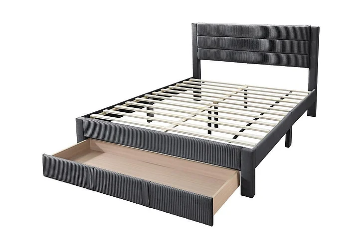 Boss Furniture Queen Bed with Drawers in Charcoal Corduroy 9656Q