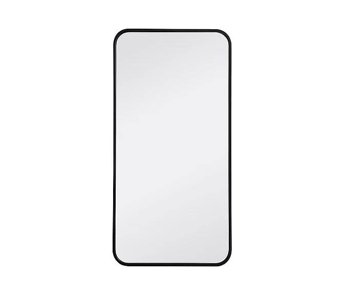 Elegant Soft Corner Metal Rectangular Mirror 18X36 In. in Black MR801836BK