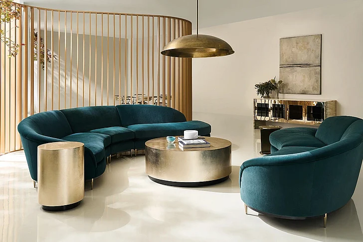 Caracole Couture 2pc Round Occasional Living Room Set in Taupe Silver Leaf