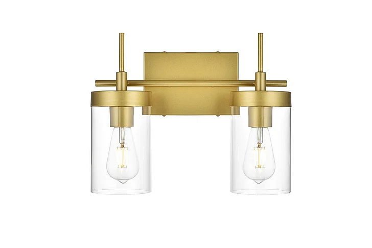 Elegant Benny 2 Light Brass and Clear Bath Sconce LD7319W14BRA