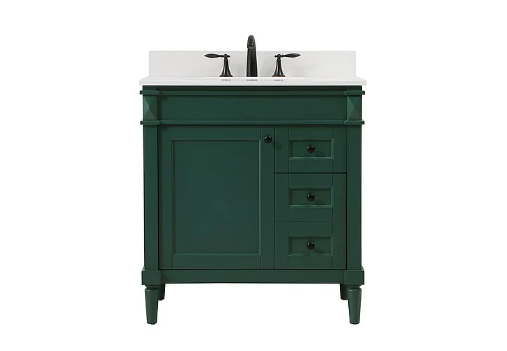 Elegant 32 In. Single Bathroom Vanity in Green with Backsplash VF31832GN-BS