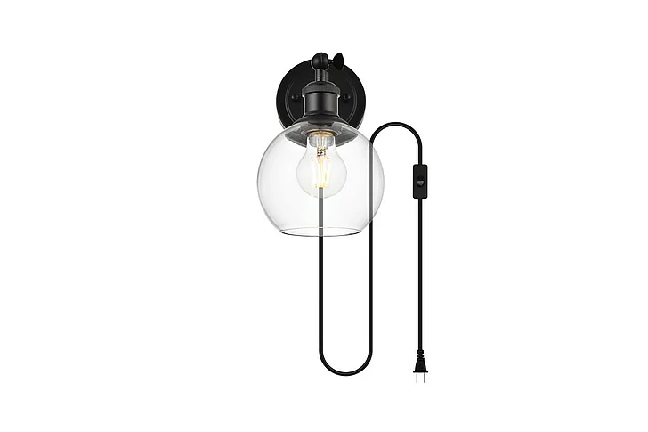 Elegant Wesson 1 Light Black and Clear Plug in Wall Sconce LD7330W6BLK CLOSEOUT
