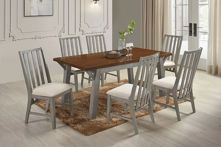 ECI Staton 7pc Leg Dining Set in Walnut and Gray