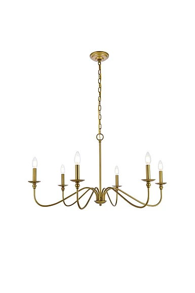 Elegant Rohan 6 Lights Brass Chandelier LD5006D36BR