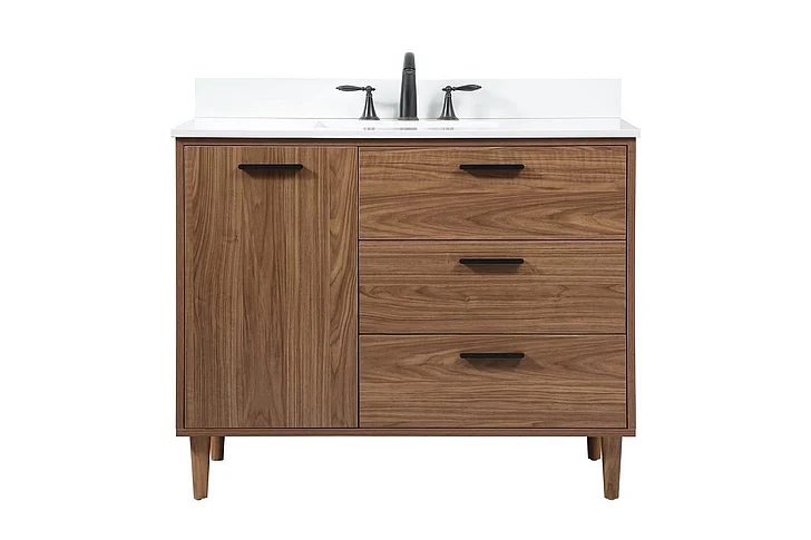 Elegant 42 In. Single Bathroom Vanity in Walnut Brown with Backsplash VF47042WB-BS