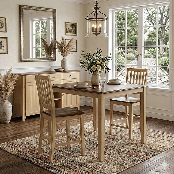 Sunset Trading Brook 3pc Square Counter Height Dining Room Set in Pecan
