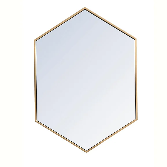 Elegant Metal Frame Hexagon Mirror 24 In. in Brass MR4424BR
