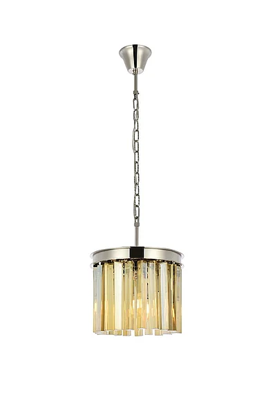 Elegant Sydney 3 Light Polished Nickel Pendant Golden Teak (Smoky) Royal Cut Crystal 1208D12PN-GT/RC