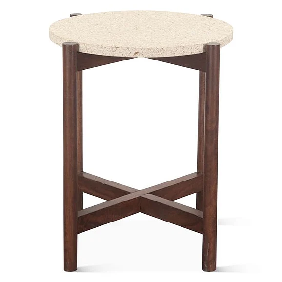 HTD Abstract 18" Side Table with Casted Cement Top and Mango Wood Base in Walnut Brown FAB-ST18BMWN CLOSEOUT
