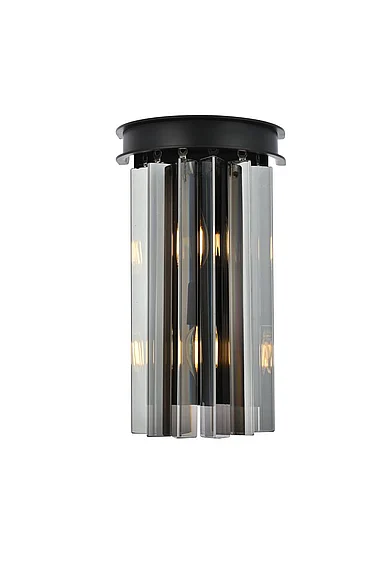 Elegant Sydney 2 Light Matte Black Wall Sconce Silver Shade (Grey) Royal Cut Crystal 1208W8MB-SS/RC