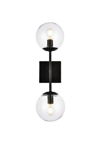 Elegant Neri 2 Lights Black and Clear Glass Wall Sconce LD2357BK