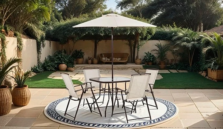 Furniture of America Fallone 7pc. Outdoor Dining Set in Beige LA-D004BR-6PK