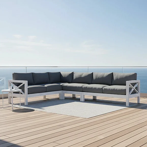 South Sea Outdoor Farlowe 4pc Sectional Living Room Set in Brushed White