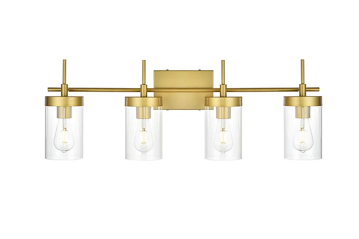 Elegant Benny 4 Light Brass and Clear Bath Sconce LD7319W32BRA