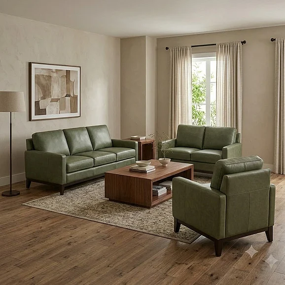 Leather Italia USA Vaughn 2pc Living Room Set in Green Clover