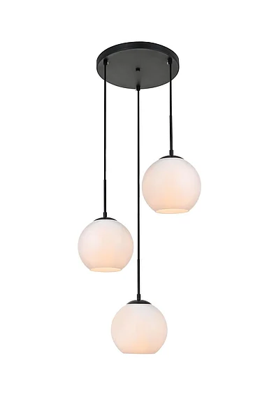 Elegant Baxter 3 Lights Black Pendant with Frosted White Glass LD2209BK