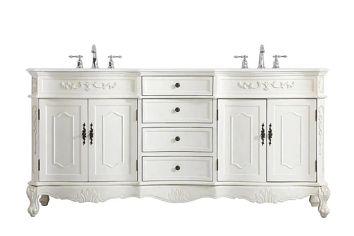 Elegant 72 In. Double Bathroom Vanity in Antique White with Ivory White Engineered Marble VF10172DAW-VW