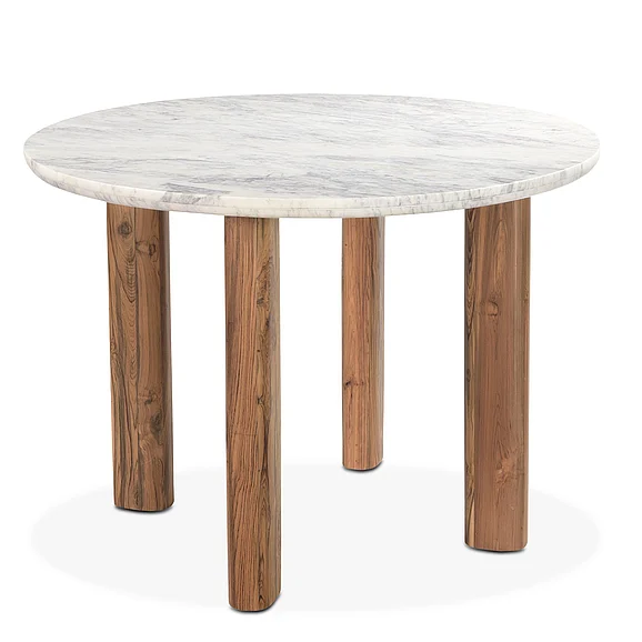 HTD Barcelona 54" Round Dining Table with White Marble and Reclaimed Wood Legs FBC-RD54WMTL CLOSEOUT PROMO
