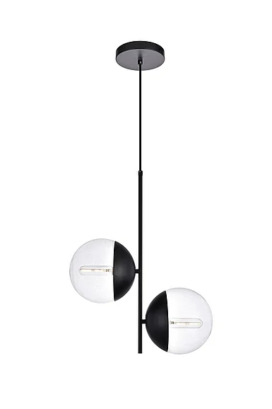 Elegant Eclipse 2 Lights Black Pendant with Clear Glass LD6117BK CLOSEOUT