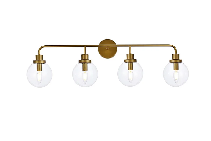 Elegant Hanson 4 Lights Bath Sconce in Brass with Clear Shade LD7037W38BR