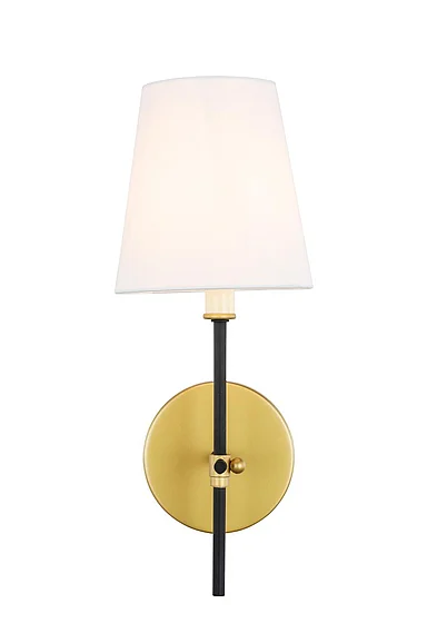 Elegant Mel 1 Light Brass and Black and White Shade Wall Sconce LD6004W6BRBK