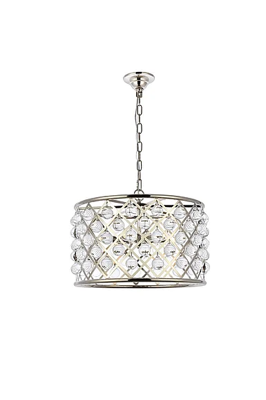 Elegant Madison 6 Light Polished Nickel Pendant Clear Royal Cut Crystal 1204D20PN/RC