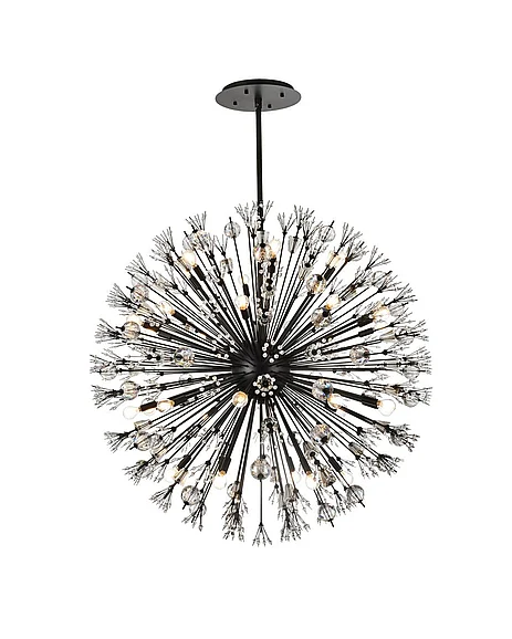Elegant Vera 44 In. Crystal Starburst Round Pendant in Black 2500D44BK