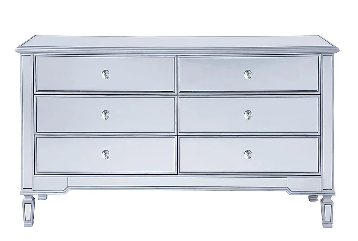 Elegant 6 Drawers Cabinet 60 In. x 20 In. x 34 In. in Silver Paint MF6-1036S