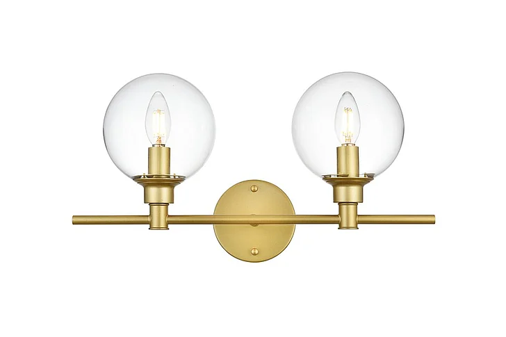 Elegant Jaelynn 2 Light Brass and Clear Bath Sconce LD7318W19BRA CLOSEOUT