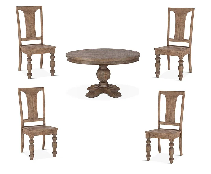 Colonial Plantation 5pc 54" Round Dining Table Set in Weathered Teak