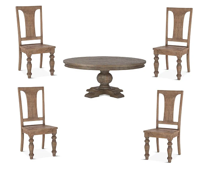 Colonial Plantation 5pc 60" Round Dining Table Set in Weathered Teak