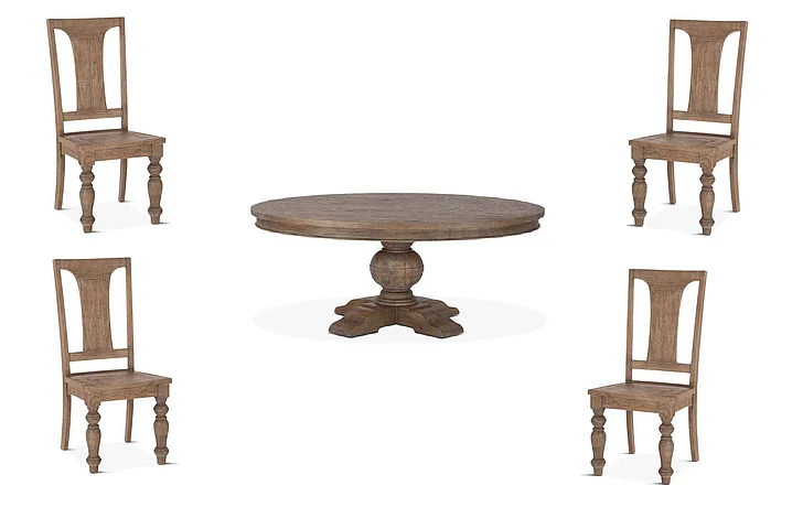 Colonial Plantation 5pc 72" Round Dining Table Set in Weathered Teak