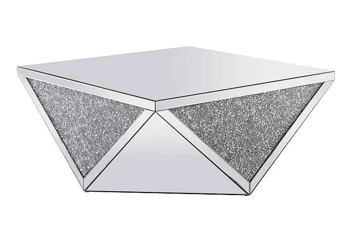 Elegant 38 In. Square Crystal Coffee Table Silver Royal Cut Crystal MF92005