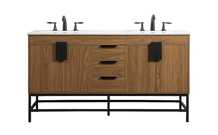 Elegant 60 In. Double Bathroom Vanity in Walnut Brown VF48860DWB