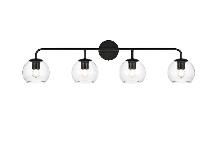 Elegant Genesis 4 Light Black and Clear Bath Sconce LD7321W37BLK