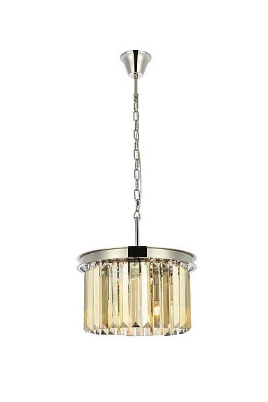 Elegant Sydney 3 Light Polished Nickel Pendant Golden Teak (Smoky) Royal Cut Crystal 1238D16PN-GT/RC