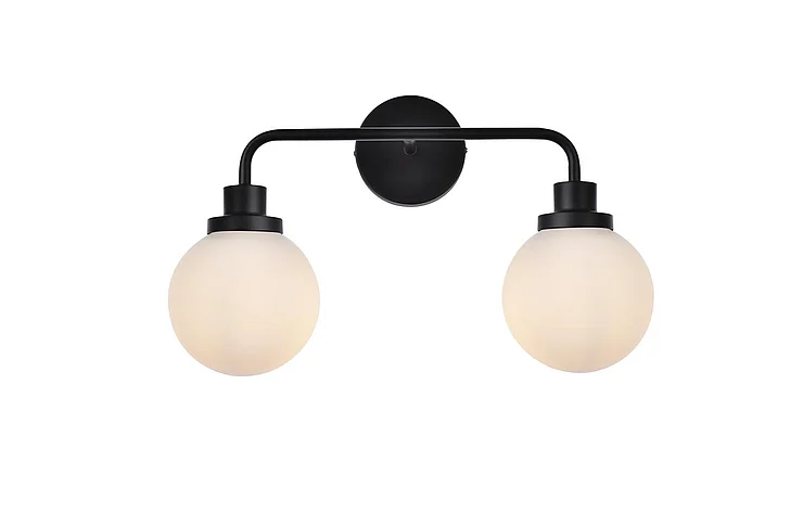 Elegant Hanson 2 Lights Bath Sconce in Black with Frosted Shade LD7032W19BK
