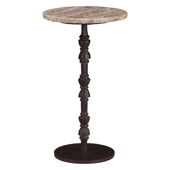 HTD Detroit 12" Side Table in Light Emperador Marble with Casted Base FDE-ST12LEM