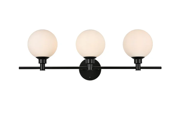 Elegant Cordelia 3 Light Black and Frosted White Bath Sconce LD7317W28BLK CLOSEOUT