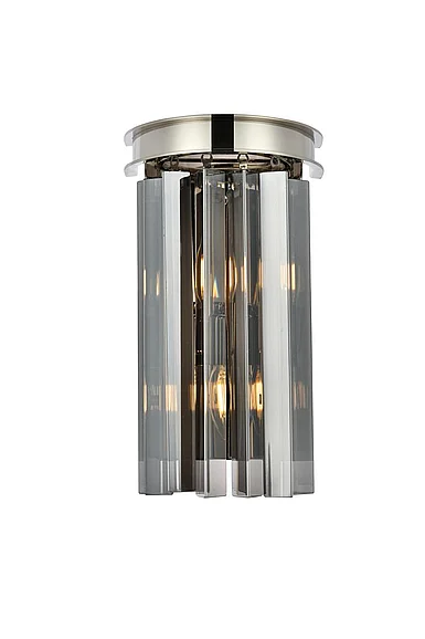 Elegant Sydney 2 Light Polished Nickel Wall Sconce Silver Shade (Grey) Royal Cut Crystal 1208W8PN-SS/RC