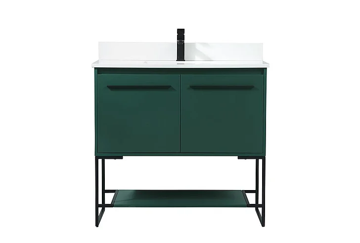 Elegant 36 In. Single Bathroom Vanity in Green with Backsplash VF42536MGN-BS CLOSEOUT