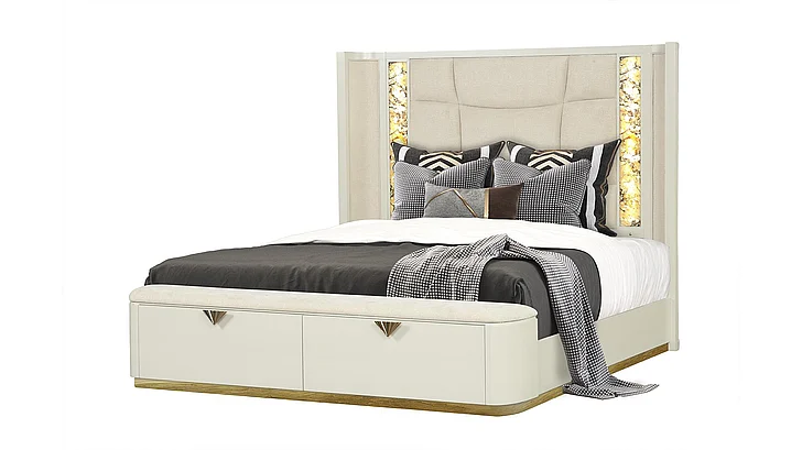 Galaxy Home La Pierre King Panel Bed in Biege 601955555005