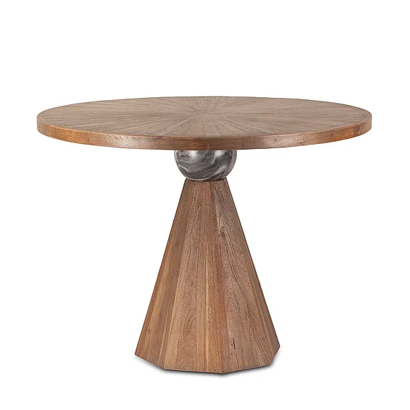HTD Eiffel 48" Gathering Table in Antique Teakwood and Marble Round FEI-GT48AF