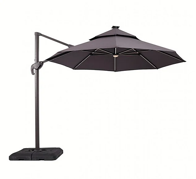 Furniture of America Fera 10' Round Umbrella with LED Bulb + 37' Large Base in Gray LA-A032GY+BASE