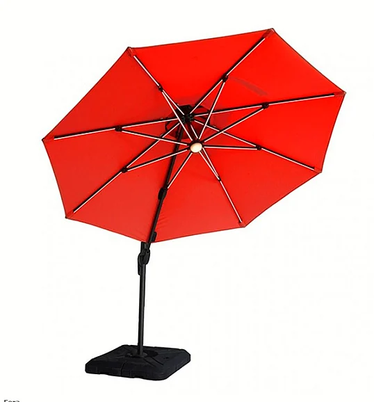 Furniture of America Fera 10' Round Umbrella with LED Bulb + 37' Large Base in Red LA-A032RD+BASE