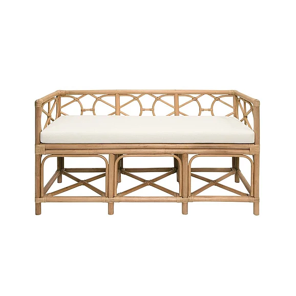 Worlds Away Decorative Bench w/ Ivory Cushion in Rattan FERGUSON NAT